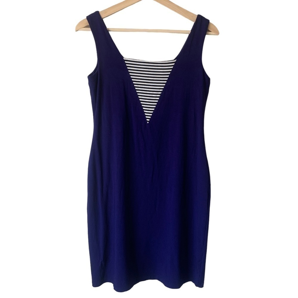 Miik Bamboo Reversible Sleeveless Tank Dress Bra Shelf Blue Striped Detail Small